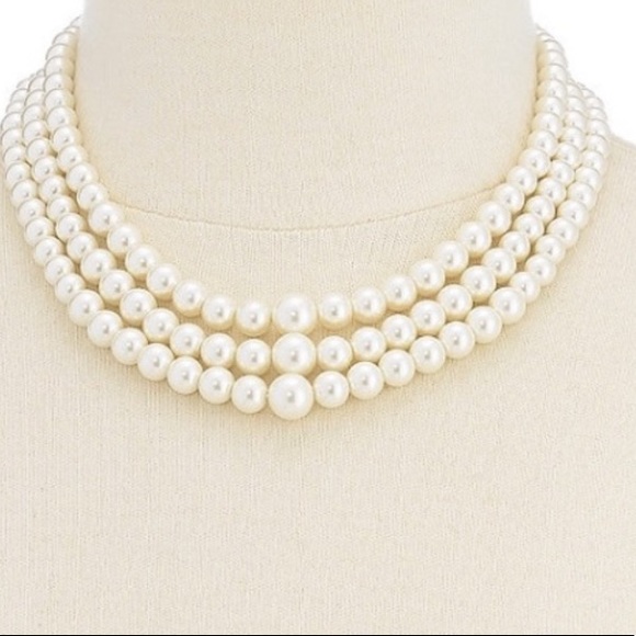 COPY - CHARTER CLUB 3 ROW SIMULATED PEARL NECKLACE - Picture 1 of 4
